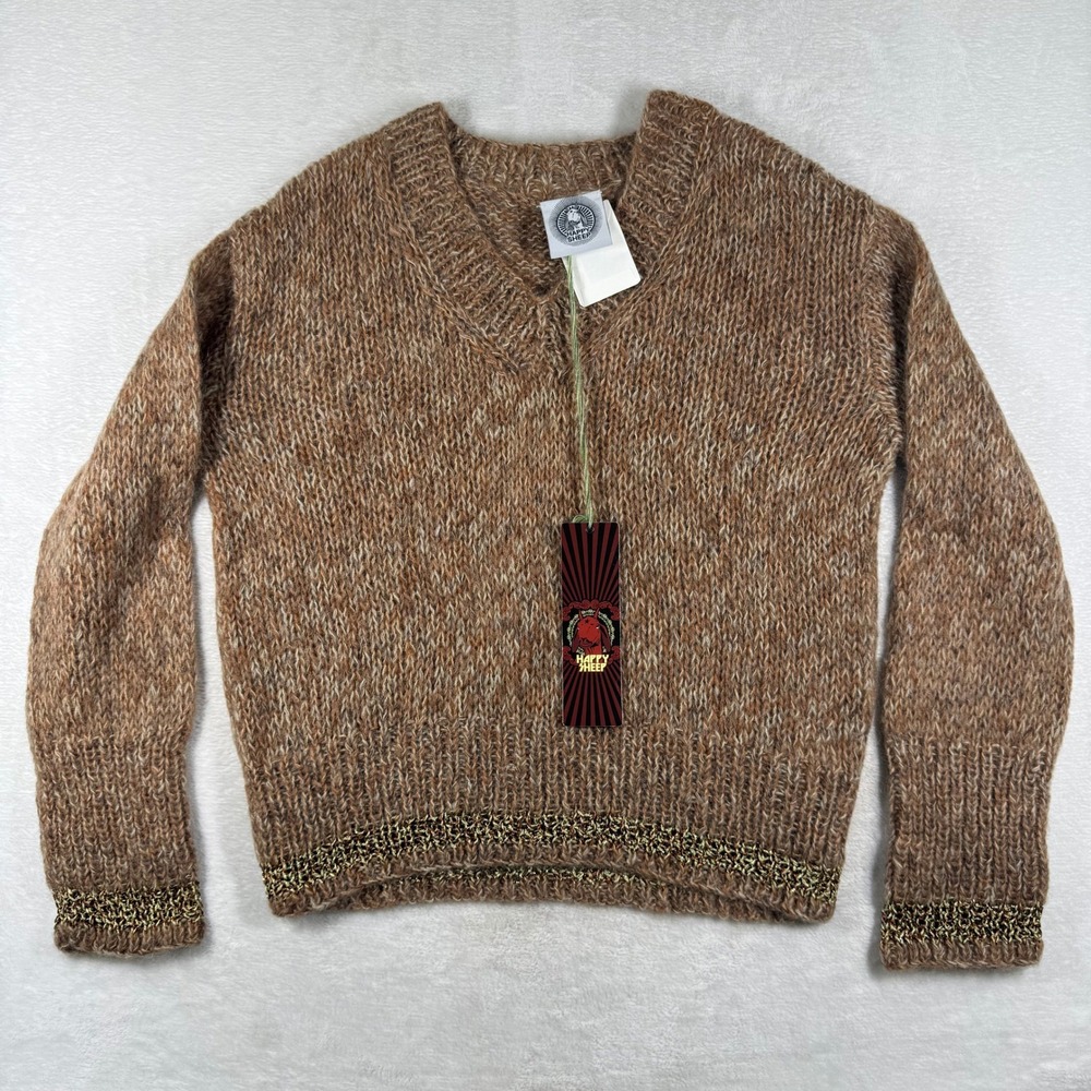 Happy Sheep V-Neck Mohair Merino Wool Sweater Rust Brown Gold 615EL217-RST